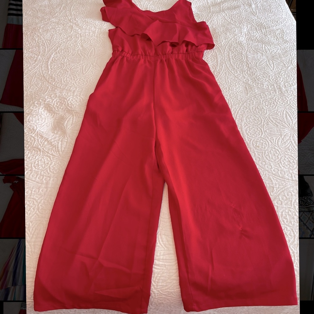 GB - Girls L RED - Ruffle-Sleeve Cropped Jumpsuit